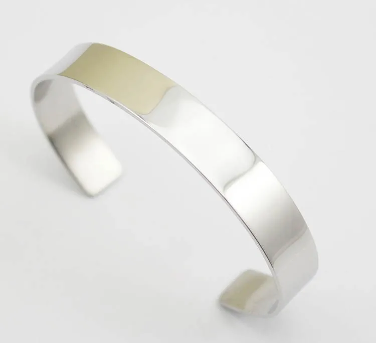 316L Stainless Steel Cuff Bangle Classic Plain Round Gold Color Laser Logo Opened Bracelet Blanks Band for Women