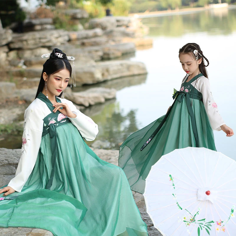 

Hanfu parent-child costume ancient dance show skirt Tang suit princess Hanfu costume super fairy mother and daughter Hanfu kids