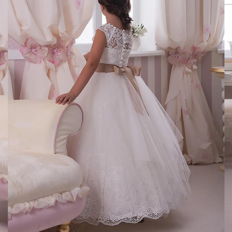 2023 Lace Flower Girls Dresses Scoop A Line With Crystal Tulle vestidos de primera comunion vestido de daminha para casamento