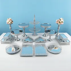 Cake Stand Set  Silver Crystal Metal Cupcake decorations Dessert Pedestal Party Display with  2 tiers cake tray