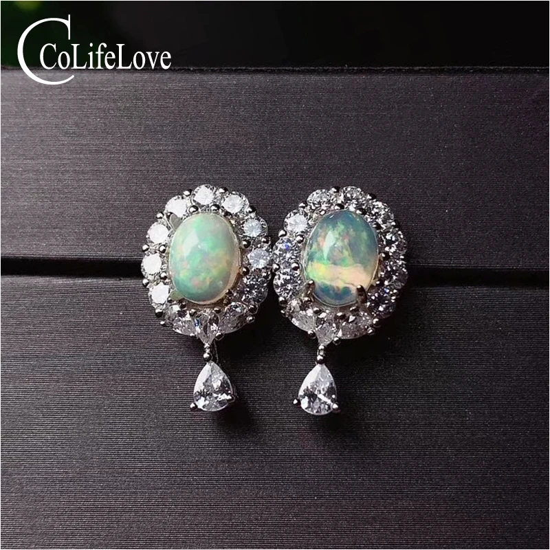 

CoLife Jewlery 925 Silver Gemstone Stud Earrings 100% Natural Opal Earrings for Daily Wear Elegant Opal Jewelry Gift for Woman