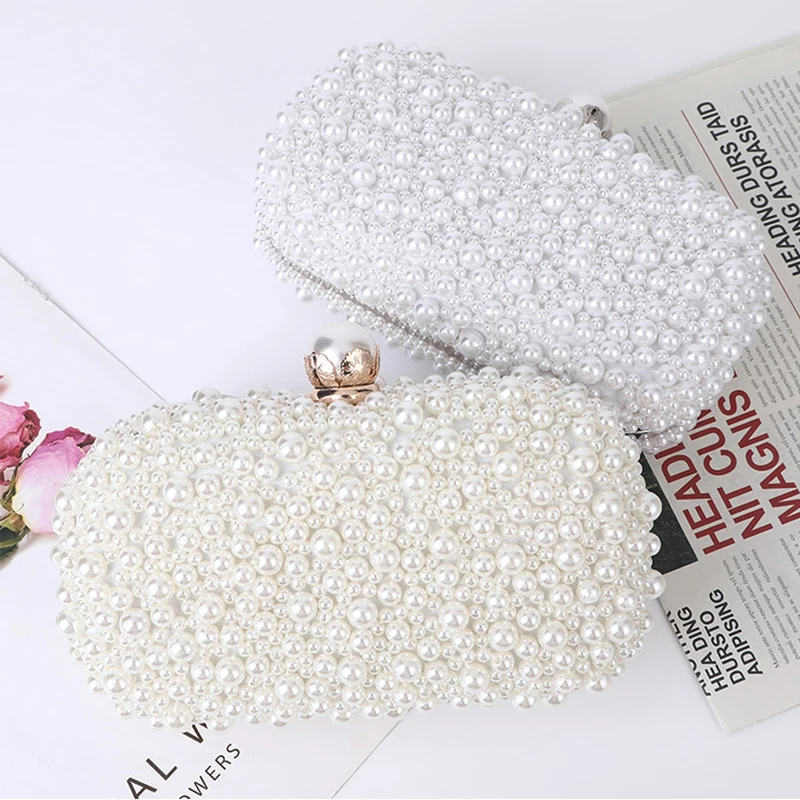 White Pearl Wedding Clutch Bag Party Purse and Handbag Women\'s Evening Bag Luxury Design Chain Shoulder Bag ZD1833