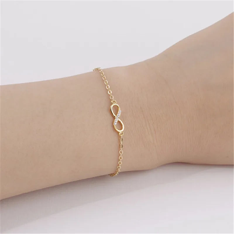 Jisensp Korean Fashion Infinity Number 8 Chain Bracelet Simple CZ Infinity Bracelets for Women Friendship Jewelry Adjustable