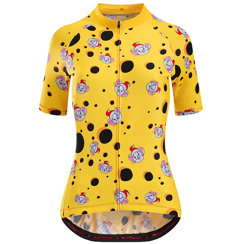 NEW Summer Woman Christmas Mouse Cycling Jersey Yellow Red Green Orange Shirt Short Sleeve Bicycle Clothing Sport Bike Wear