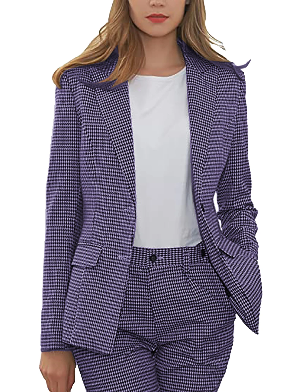 

Women's Business 2 Pieces Outfit Tweed Wool Houndstooth Lady Casual Fashion Suit