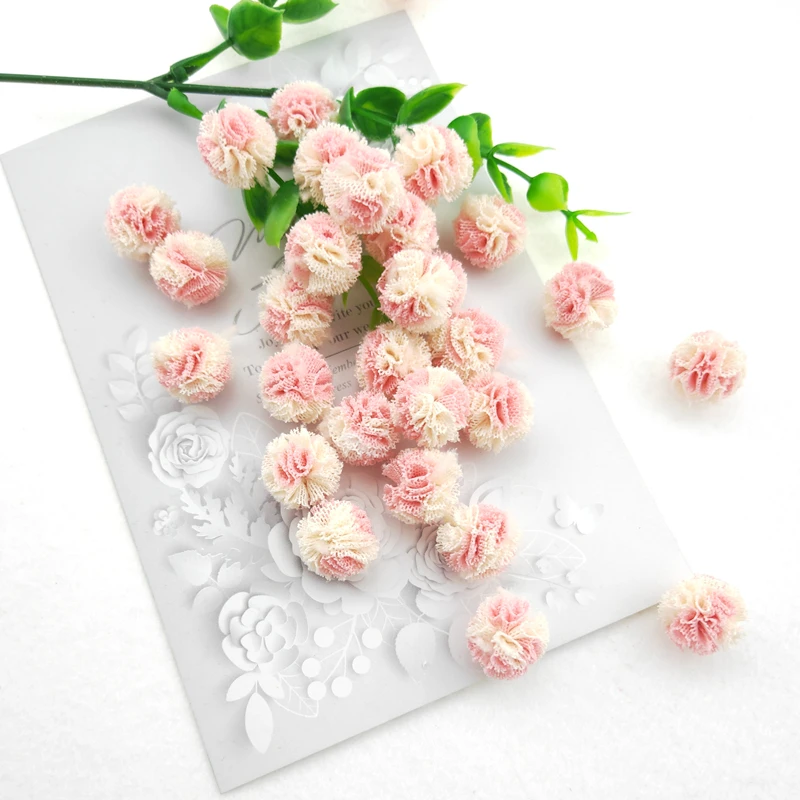 Elastische Blumenkugel aus Netzstoff für Kinder, Haarspangen-Accessoires, künstliche Stoffblumen, 1,5 cm, 100 Stück pro Packung. – Detail 3