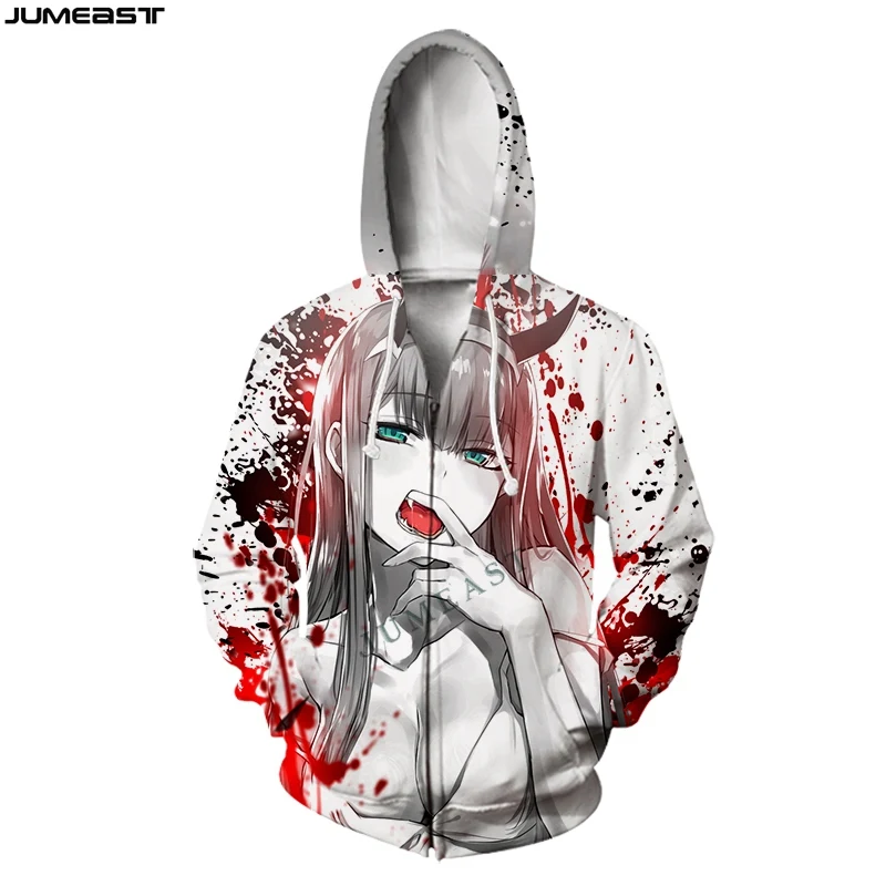 Jumeast Men Women DARLING In The FRANXX Zero Two Oversized Coat Streetwear Harajuku Casual Jacket Pullover Spring Zipper Hoodies