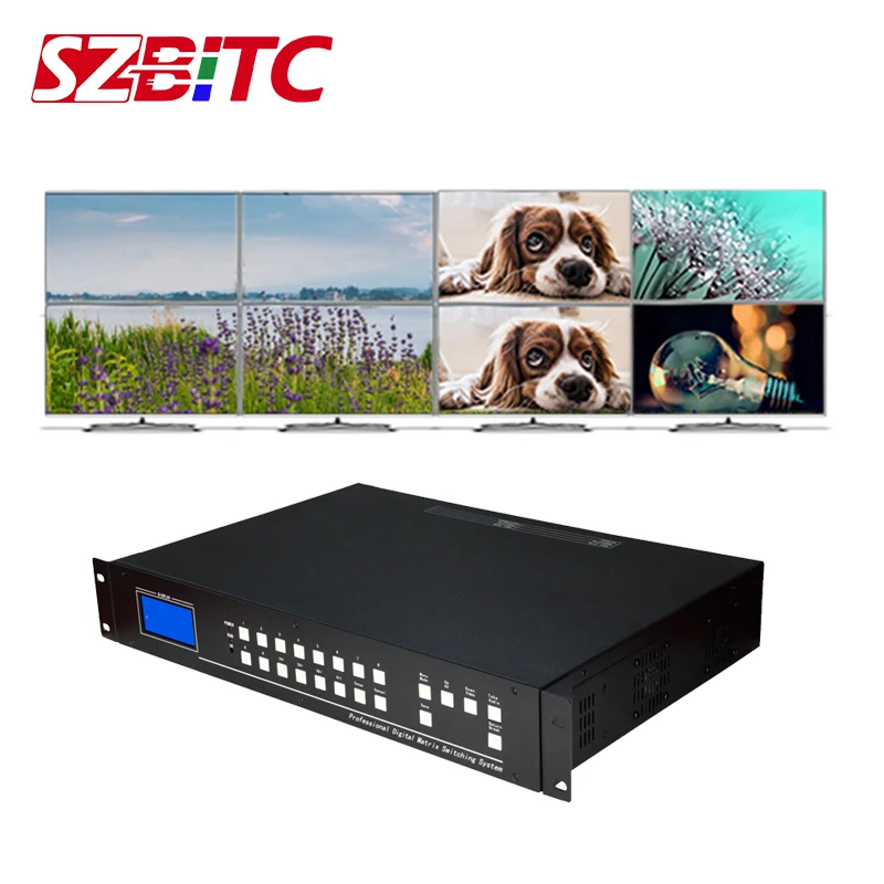 

SZBITC 4K HDMI Matrix 8x8 Swicther Seamless Switching 8 in 8 out Panel IR Software Control for max 8 TVs Splicing Video Wall
