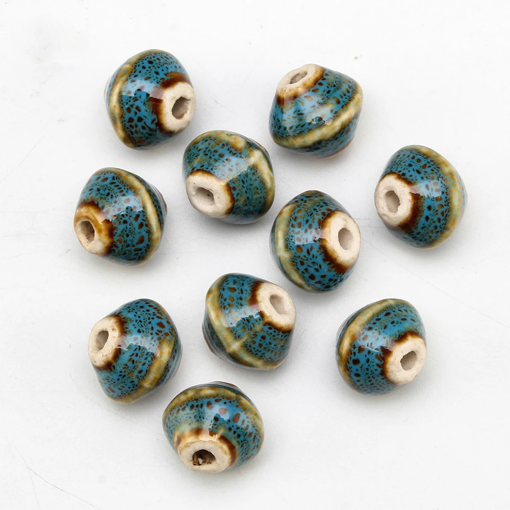 10Pcs Vintage Gyro Flower Glaze Ceramic Beads For DIY Bracelet Jewelry Making Accessories Fashion Bicone Porcelain Spot Beads