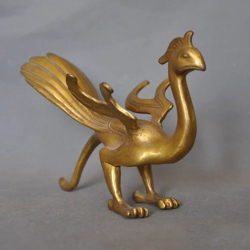 Chinese Fengshui Broass Copper Gild Fly Phenix Zhu Que Suzaku Bird Statue Statues for Decoration Collection Ornaments