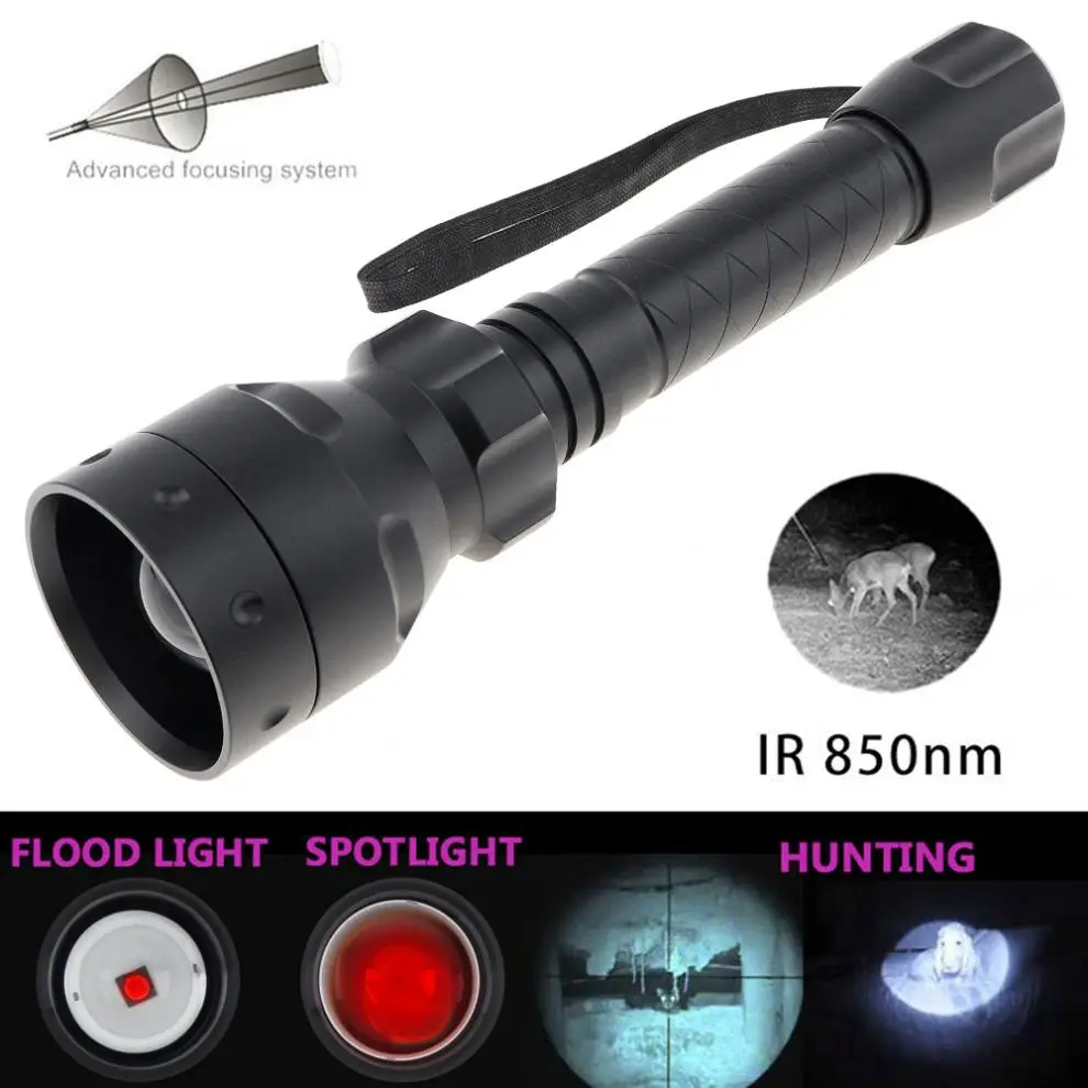 T50 Long Range Infrared Zoomable 10W IR 850 940nm LED Range Radiation Tactical Flashlight with Night Vision for Hunting Torch