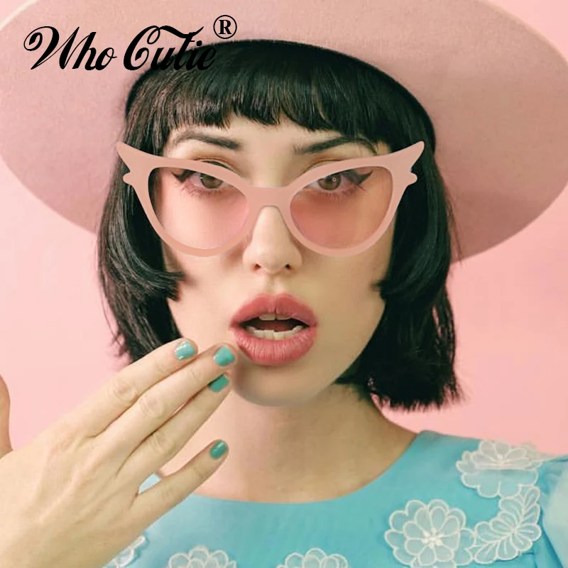 WHO CUTIE Brand 2025 Vintage 90s Unique Cat Eye Sunglasses Women Sexy Red Frame Retro Black Cateye Sun Glasses Shades Gift OM594