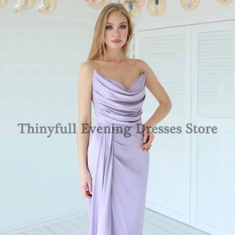 Thinyfull Sexy Prom Dresses 2022 Satin High Split Evening Dress Saudi Arabia Mermaid Strapless Floor Length Cocktail Party Gowns