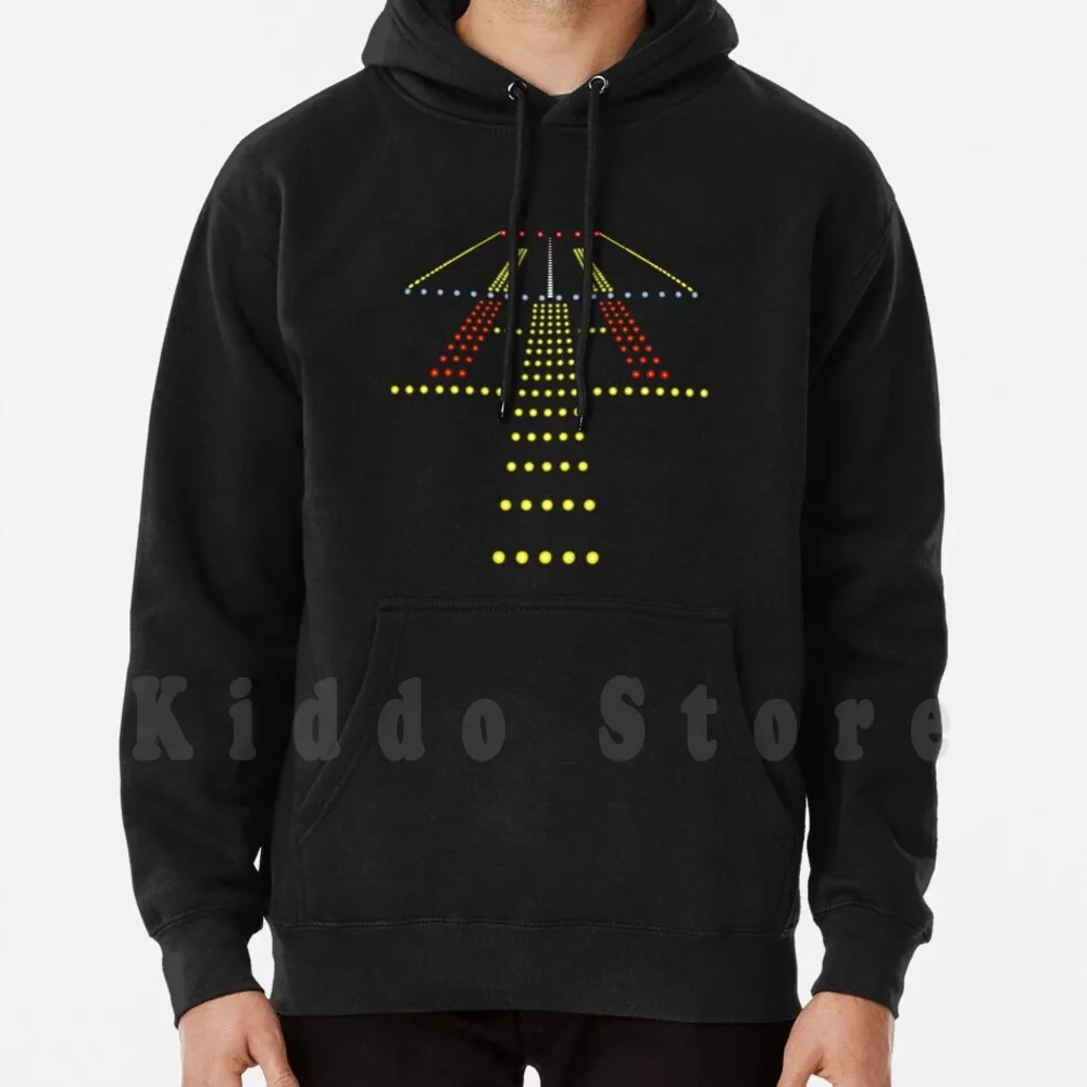 Airport Runway Lights At Night Hoodie Long Sleeve Runway Aviation Airplane Landing Lights General