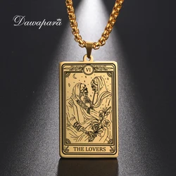 Dawapara Skeleton Tarot Necklace Amulet Marigold Tarot Card Major Arcana Necklaces Halloween Gift Stainless Steel Jewelry