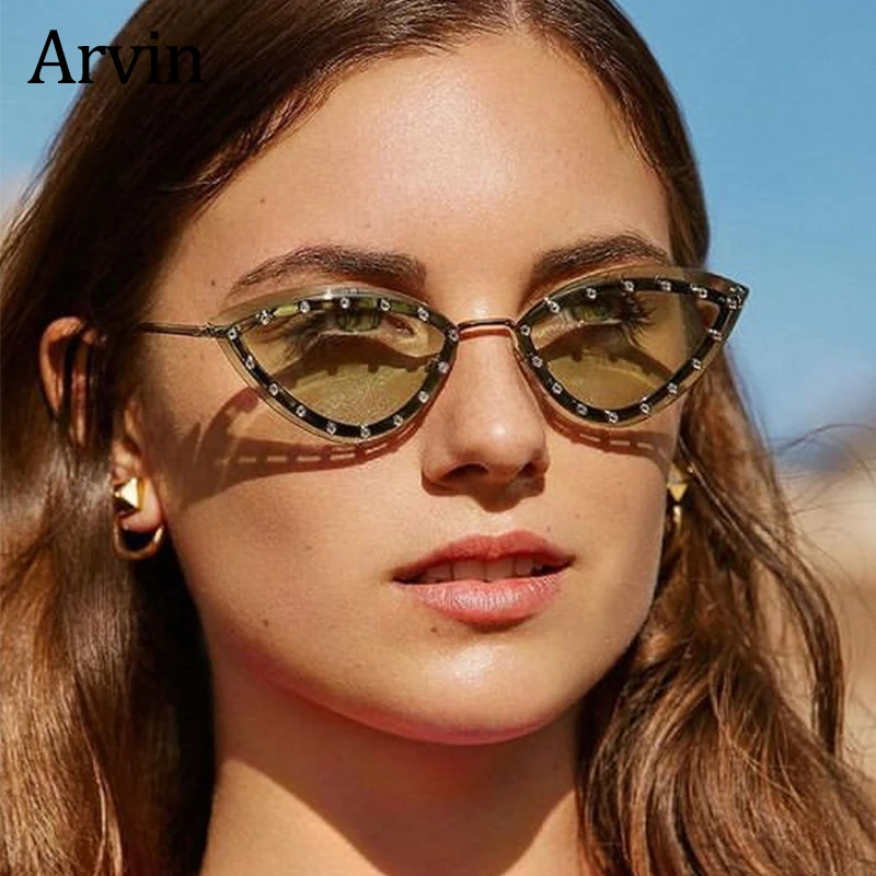 Ladies Cat Eye sunglasses women vintage 2021 Rimless rivet CatEye Sun Glasses Women Fashion Small Trend Glasees UV400