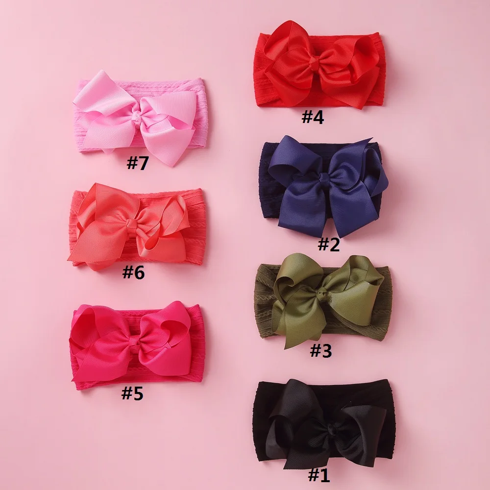 Bulk 36pc/lot Kids Ribbon Bowknot Nylon Headbands,Ribbon Hair Bow Match Ribbed Nylon Headbands Children Girls Hair Accessories