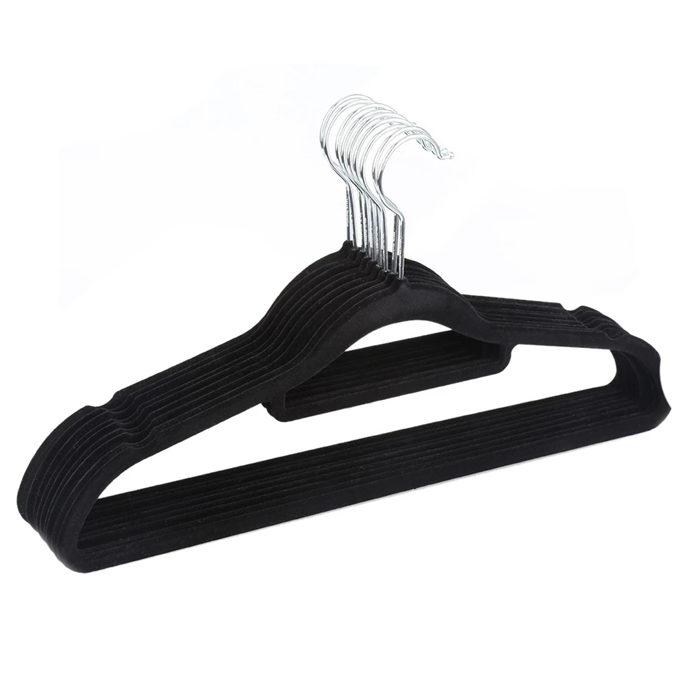 

Pack Of 10 Non-slip Ultra-thin 360 Degree Swivel Flocked Adult Clothes Hangers With Tie Bar, Notched Shoulders For Garmen