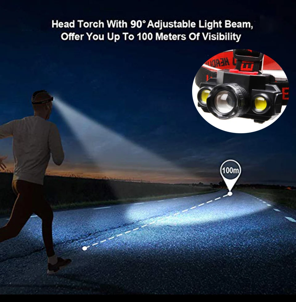 Litwod Zoomable XP-E Q5 & COB Led Headlamp Use Rechargeable Head Flashlight Lamp Torch 18650 Battery Headlight Light for Camping