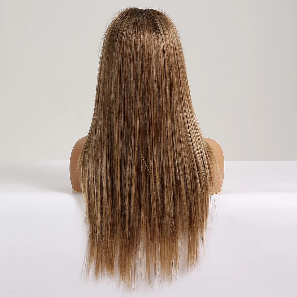 EASIHAIR-Perucas sintéticas longas e sedosas para mulheres, marrons, louras, T Part Lace, cabelo de bebê, alta densidade, resistente ao calor