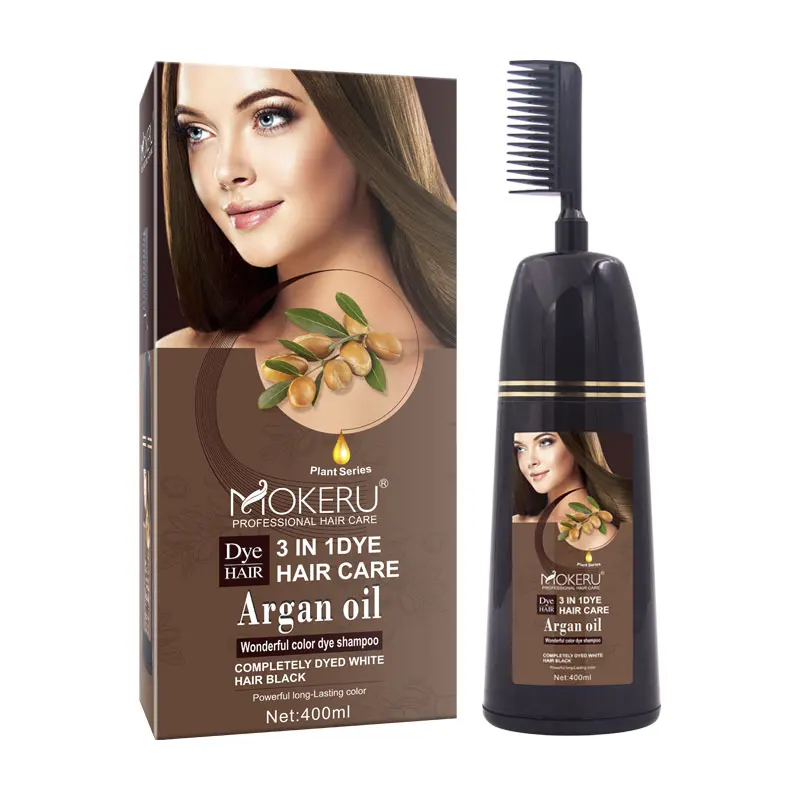 

MOKERU 400ml Natrual Long Lasting Argan Oil Extract Hair Dye Comb Permanent Hair Dye Shampoo For Covering Gray Dry Hair Dyeing