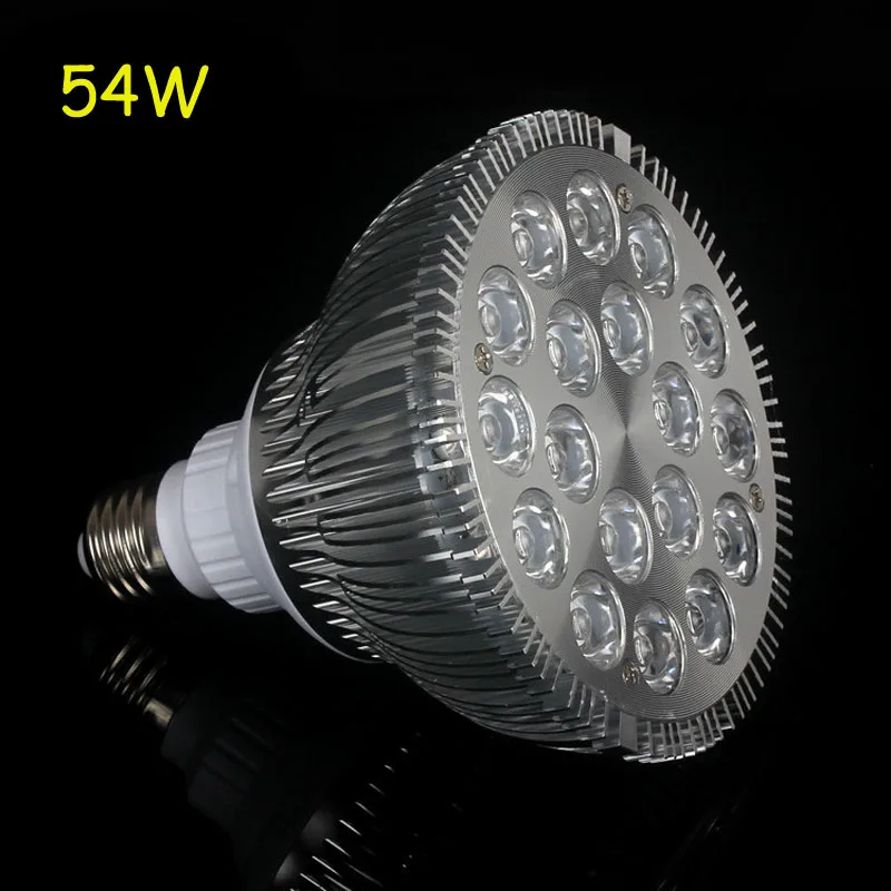 

4pcs/lot E27 54W 18X3W 12Blue 6White LED Coral Reef Grow Light High Power Fish Tank Aquarium Light Lamp LED Bulbs 85V-265V