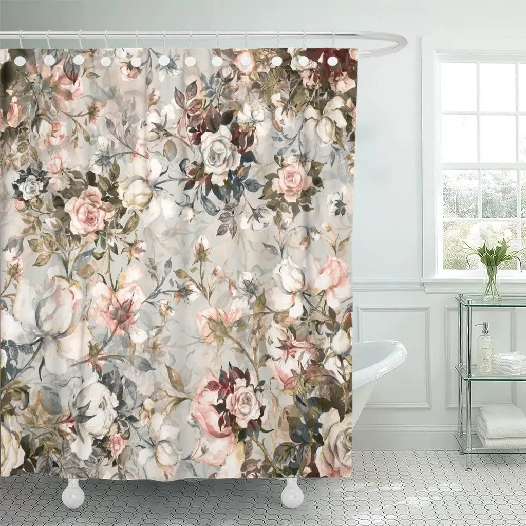 

Watercolor Bouquet of Roses in Bud F Beautiful Pattern Shower Curtain Waterproof Fabric 60 x 72 Inches Set with Hooks