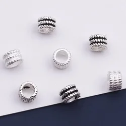2pcs/lot 925 Sterling Silver Screw Pattern Round Beads 5mm Big Hole Woven Location Spacer Beads DIY Jewelry S925 Silver Findings