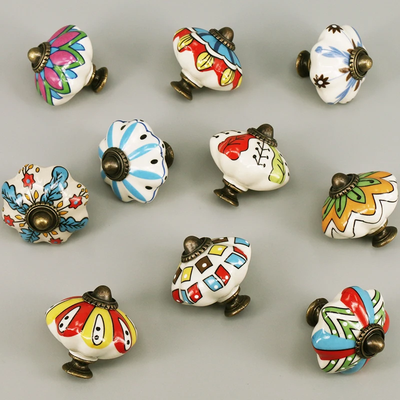 1PC Multicolor Ceramic Knobs for Cupboard Cabinet Dresser and Furniture Antique Floral Drawer Handle Pull Door Knob