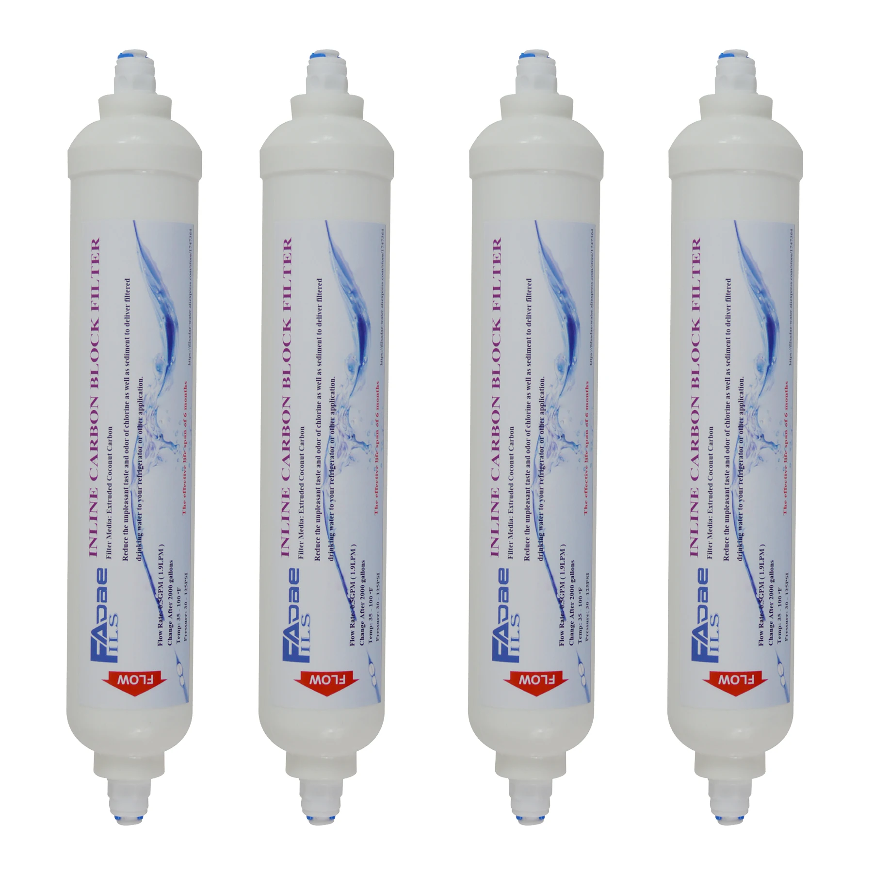 RO Sistema di Frigorifero/Frigorifero/Frigorifero Filtri di Ricambio In Linea di Cocco Borsette Cartuccia di Blocco di Carbonio-1/4 "di Connettore Rapido (Pacchetto di 4)