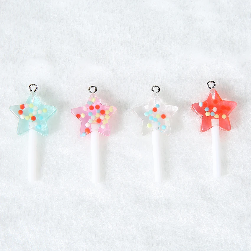 16pcs/Lot  38*20mm Glitter Star Lollipops  Fake Resin Candy Charms  for Pendants Earrings Diy Keychain Accessories