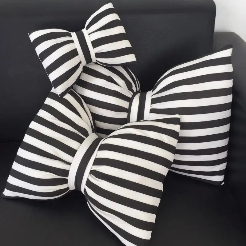 Striped Bowknot Plush Toy Home Cute Pillow Lunch Break Pillow Car Cushion Gift