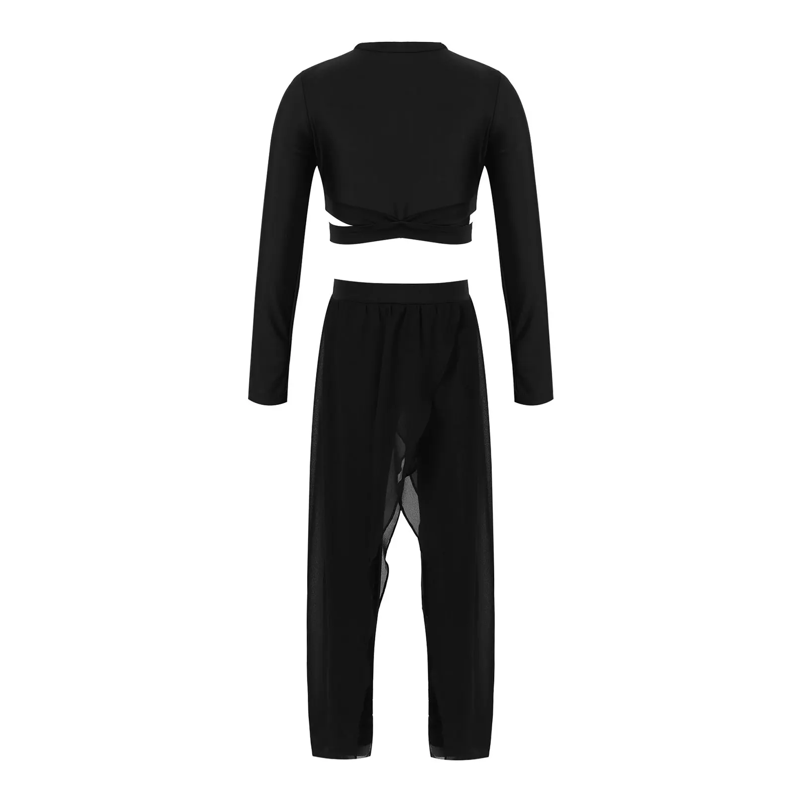 TiaoBug Summer Kids Girls Yoga Sport Outfits Long Sleeves Pullover Crop Top With Irregular Culottes Pantskirt For Gym Fitness