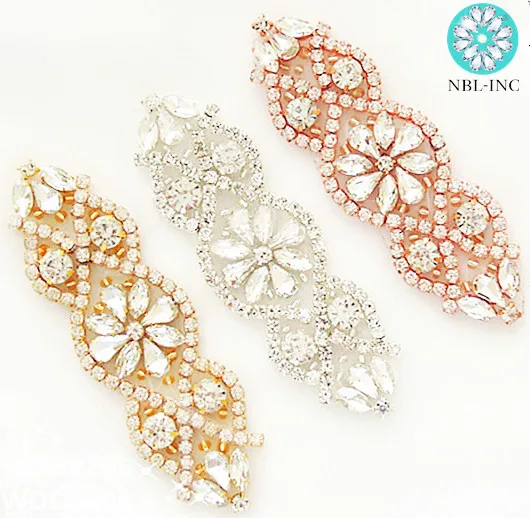 (1PC) Bow shape rhinestone applique hot fix silver rose gold color for dress hair accessory DIY iron on WDD0830