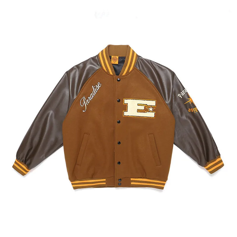 

Mens Baseball Jackets Letter Embroidery Patchwork Varsity Jacket Vintage Harajuku Chaquetas Oversized PU Sleeve Bomber Jacket