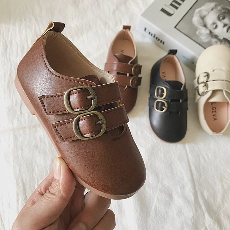 Children PU Leather Shoes for Boys Girls Fashion Baby Retro British Soft Bottom Loafers Flat Single Shoes Kids Moccasins Shoes