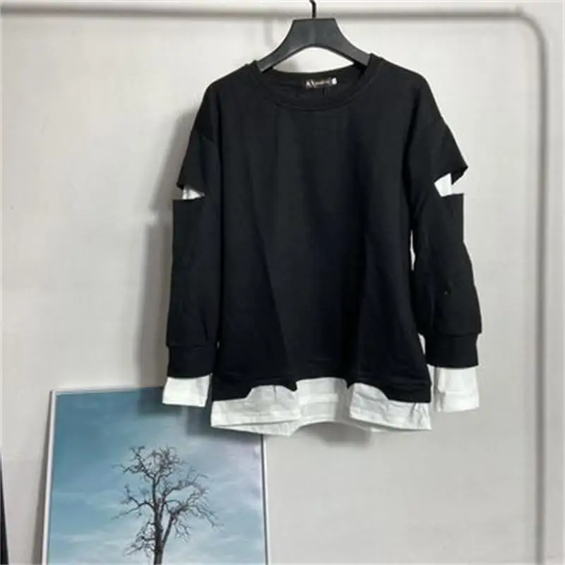 

Men's Long-Sleeve T-Shirt Spring And Autumn New Round Collar Personality False Two Fashionable Casual Large Size Tops