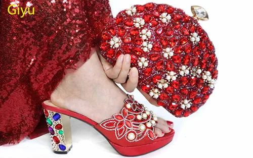 

doershow nice looking Shoes and Bag Set African Sets 2019 RED Color Italian Shoe Bag Set Decorated with Rhinestone!HAC1-2