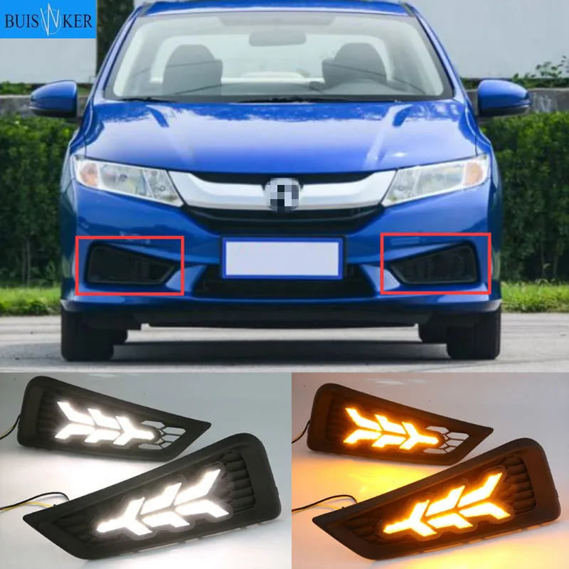 

1 Set DRL Daytime Running Lights Daylight 12V ABS Fog Lamp Cover With Turn Yellow Signal Light For Honda City 2015 2016