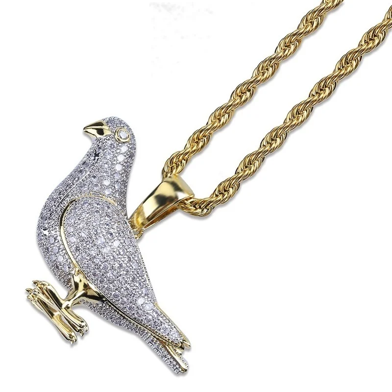 New Bohemian Crystal Inlaid Pendant Necklace for Men Animal Pigeon Copper Plated Hanging Necklace Accessories