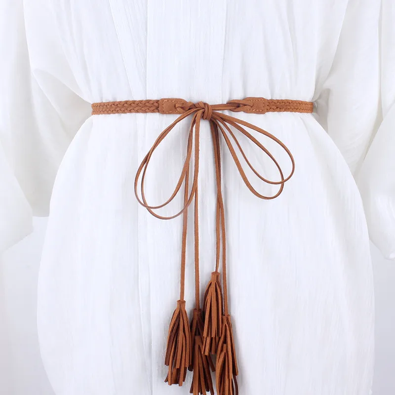 

Decorative Braided Belts For Women Dress Female Knitted Waist Rope simple Tassel Woven knotted Strap Chain Ladies Accessories
