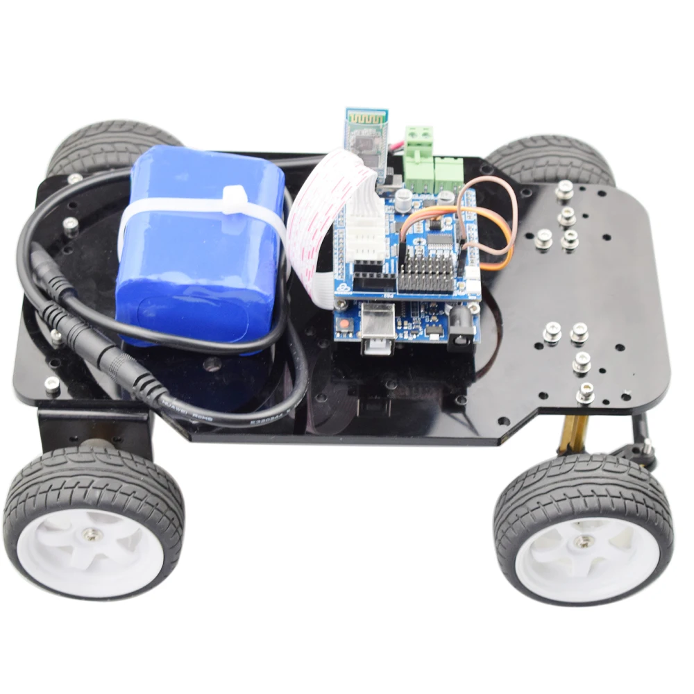 4WD Ackerman Steering RC Car ROS Robot Chassis with Servo Dual DC 12V Motor with Encoder for Arduino DIY STEM Toy Kit