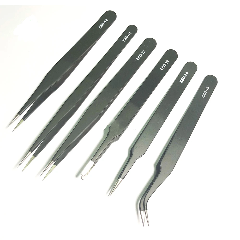 Anti-Statica Pinzette In Acciaio Inox Speciale Punta Pinzette Gomito Punta A Punta Piatta Bocca di Riparazione Del Telefono Mobile di Clip Modulo Laser FAI DA TE