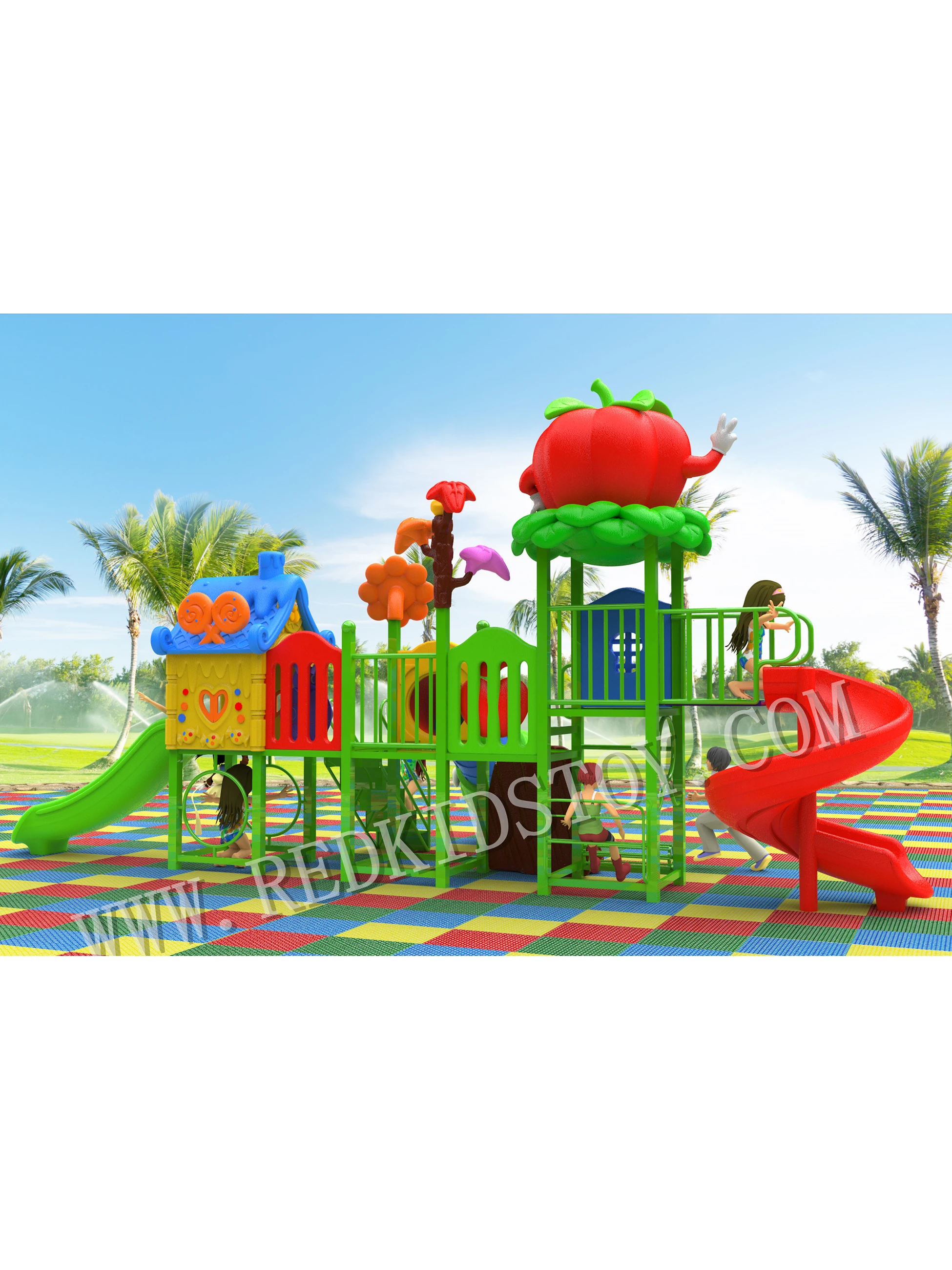 Hot Sale!!!Good Price Wonderful Kids Outdoor Playground With 3 Slides 50mmx50mm Square Pole