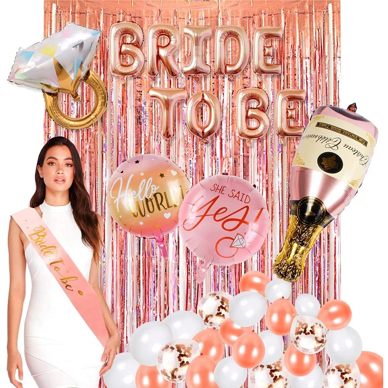 Wedding Decorations Rose Gold Bride To Be Letter Foil Balloon Bride Veil Sash Headband Bridal Shower Bachelorette Party Supplies