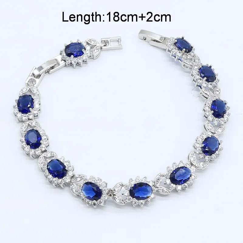 Silver 925 Bridal Jewelry Sets for Women Blue Crystal Bracelet Earrings Necklace Pendant Ring Wedding Gift Box