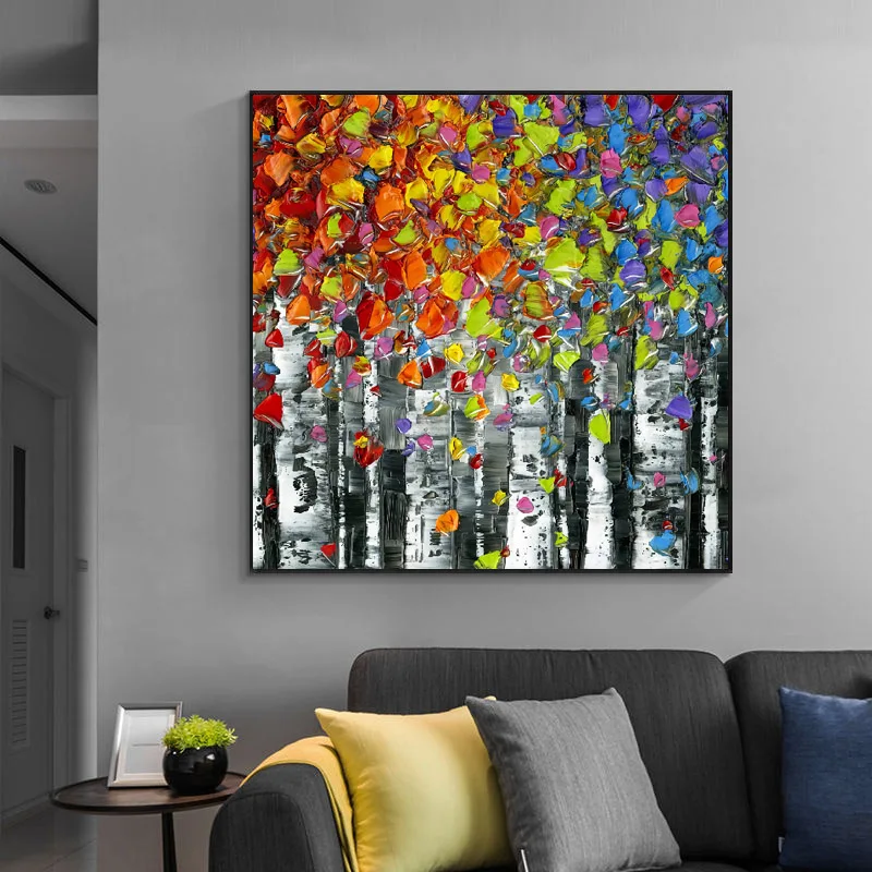 Morden Abstract Landscape Hand Painted Oil Painting Colorful Tree Canvas Wall Art Handmade Oil Painting For Home Wall Decor