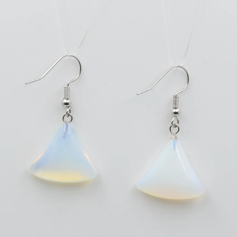 2023 Natural Stone Drop Earrings for Women Small Fan-shaped Purple Pink Quartzs Lapis Lazuli Crystal Tiger Eye Hook Earring