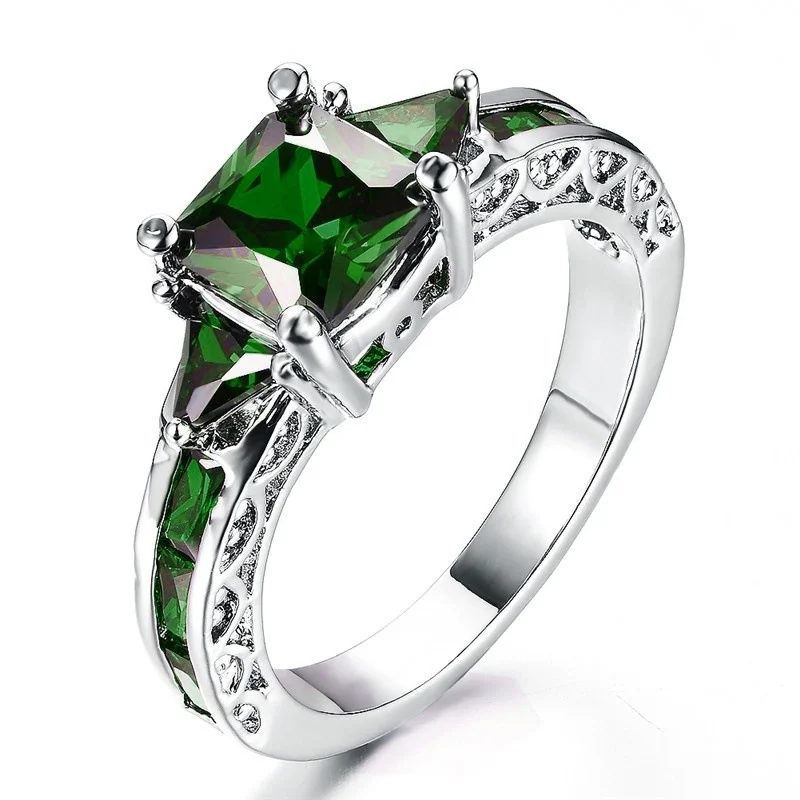 Cellacity Trendy Ring For Women Geometry AAA Zircon Silver  Jewelry Sapphire Emerald Ruby Size5-11 Wedding Engagement Gift