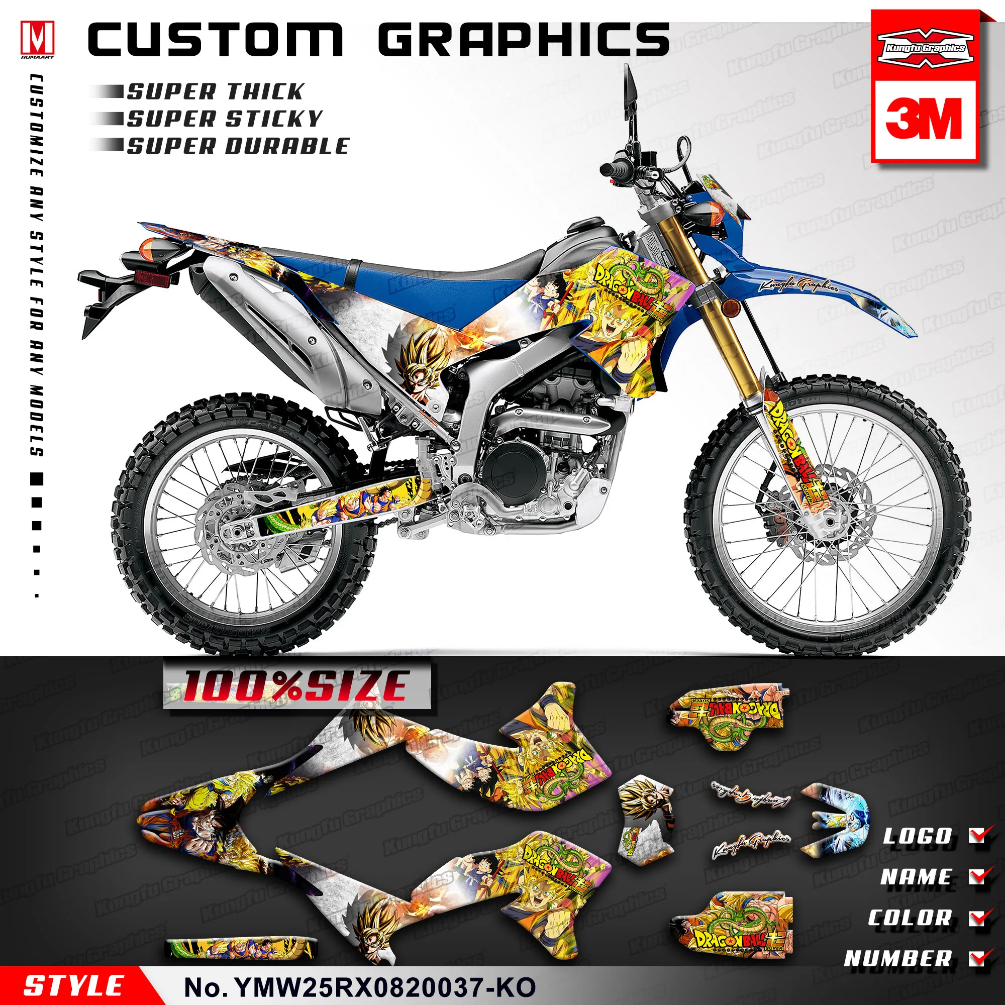 KUNGFU GRAPHICS Restyle Stickers Kit for Yamaha WR250R WR250X 2008 2009 2010 2011 2012 2013 2014 2015 2016 2017 2018 to 2020